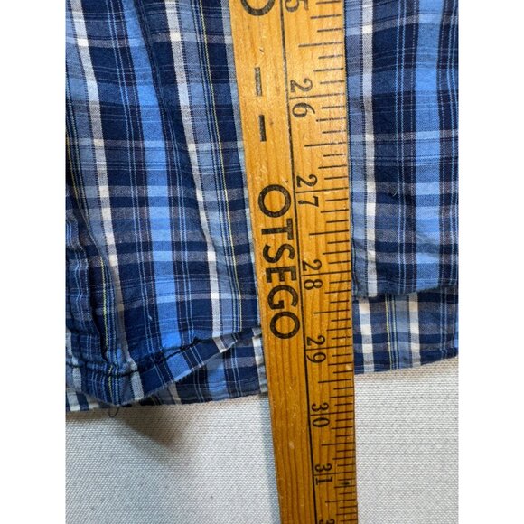 PD&C Men's Button Up Cotton Shirt Size L Blue White Plaid Long Sleeve Pockets - Picture 7 of 11